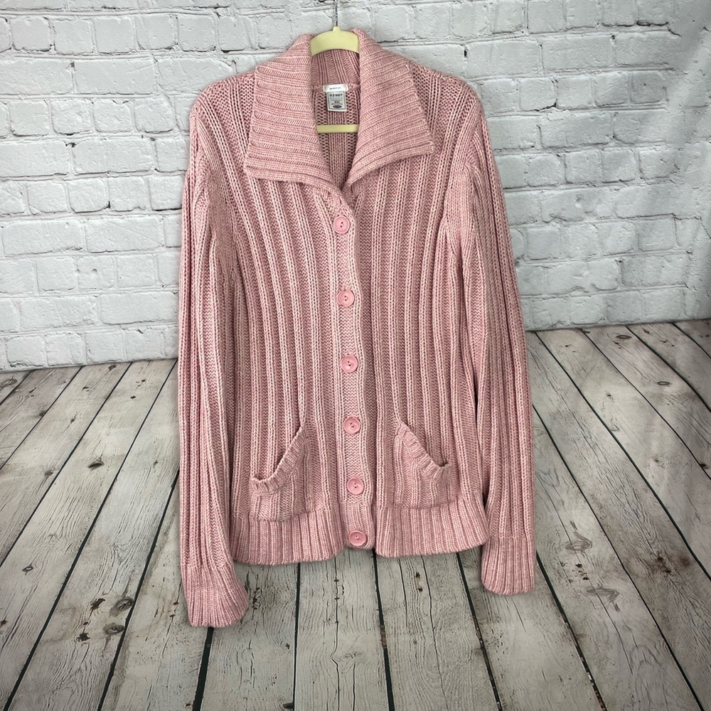 Old Navy Vintage Y2K Pink Button Up Cardigan Pretty Girl Cottagecore Size XXL